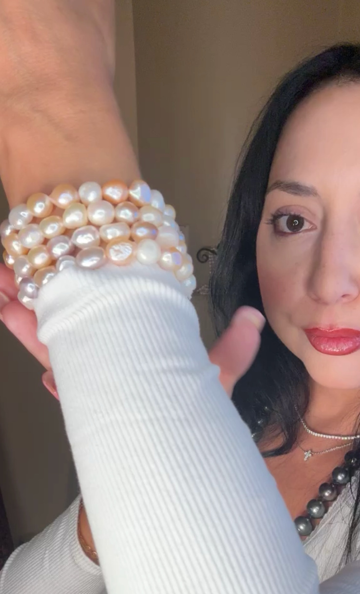 Large Multi-Color Freshwater Pearl Stretch Bracelet